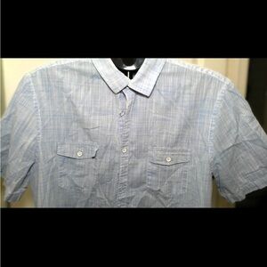 Alfani Pale Blue Short-Sleeve Button-Down Shirt with Chest Pockets